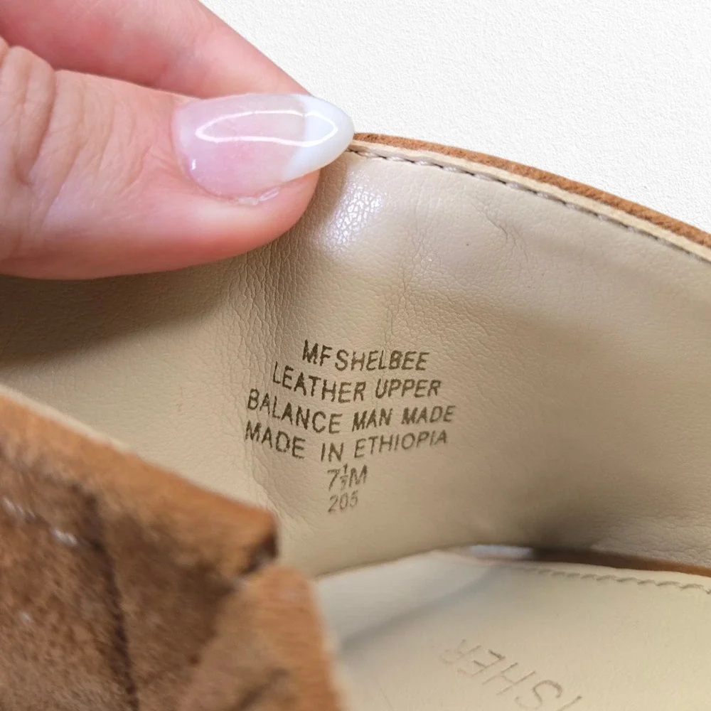 Marc Fisher Shelbee Tan Tawny Suede Slip On Cork Wedge Platform Sandals Size 7.5